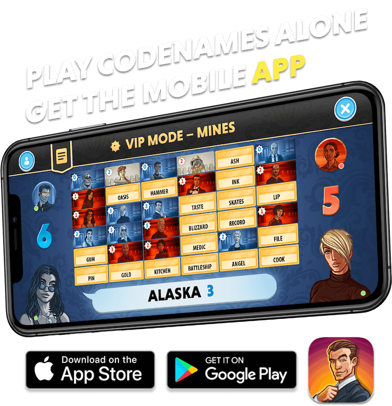 iphone or android phone with codenames mobile app and download badges